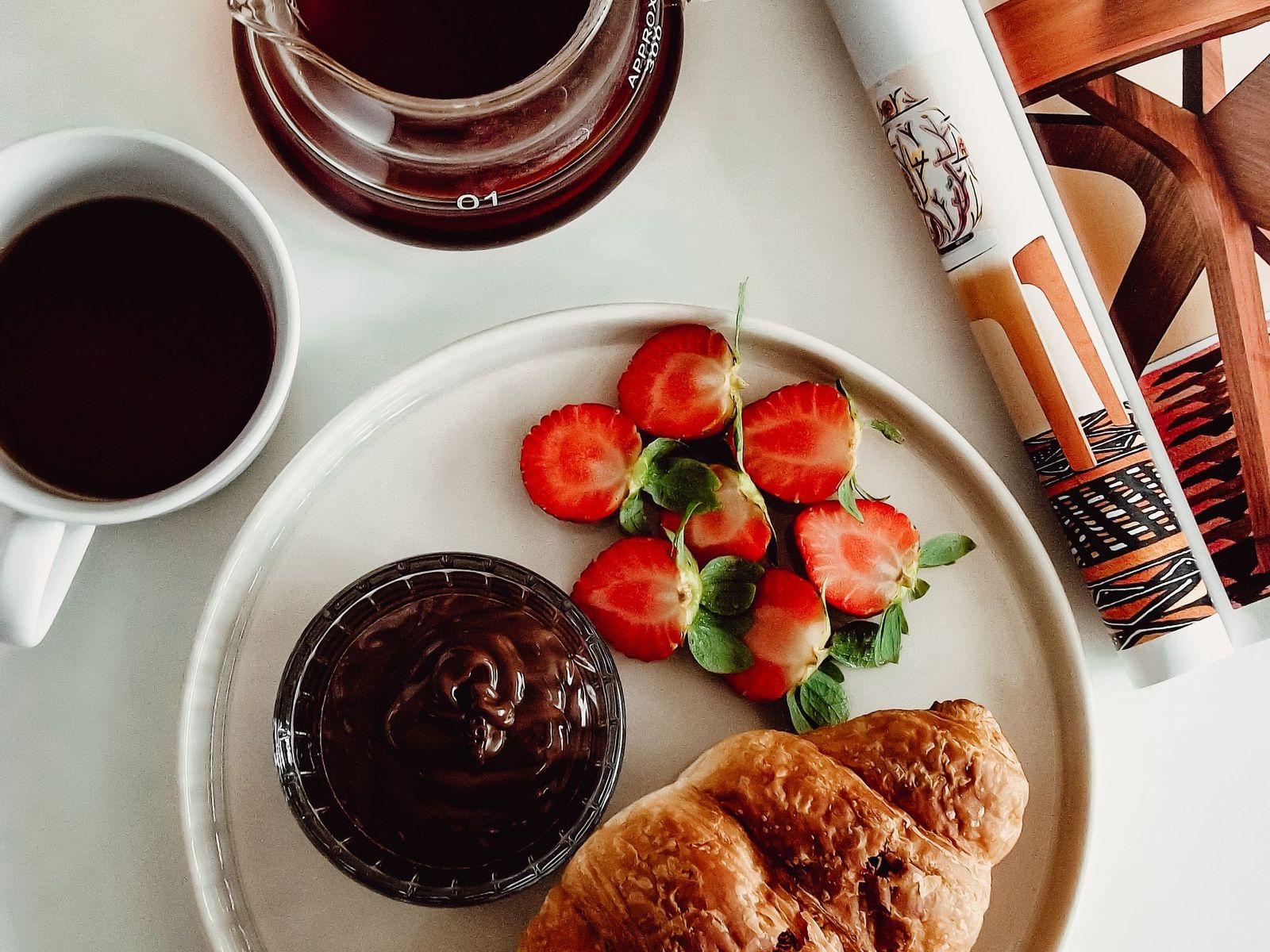 Croissants and fresh strawberries for breakfast